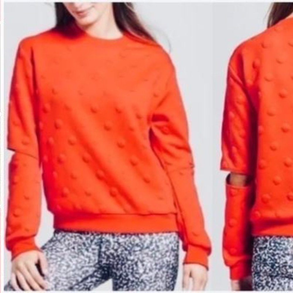Joy Lab Orange Cutout Elbows Textured Polka Dot Boxy Crew Sweatshirt size large